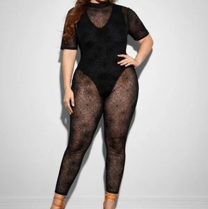 Shein Bodysuit insert Spider web mesh jumpsuit